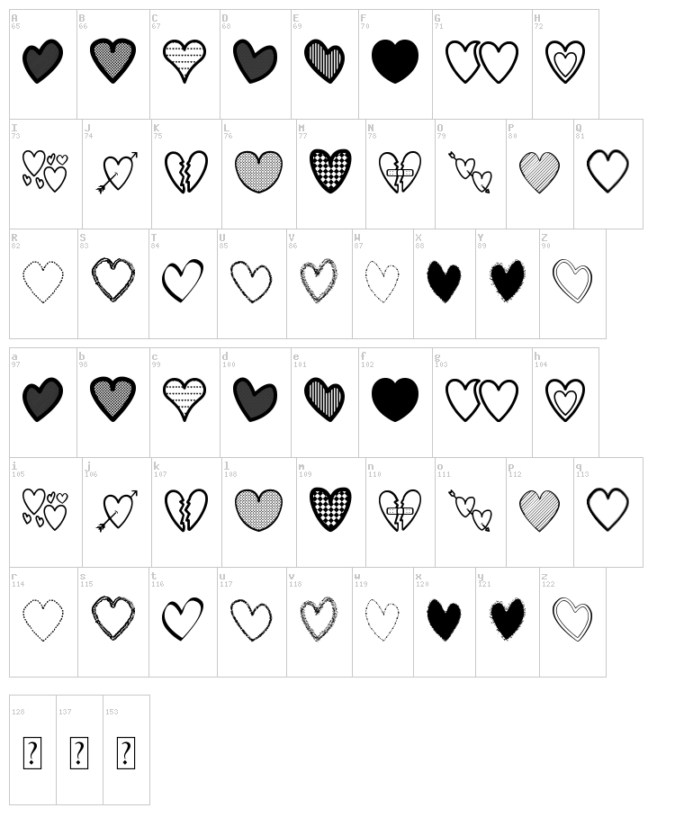 Hearts ST font map